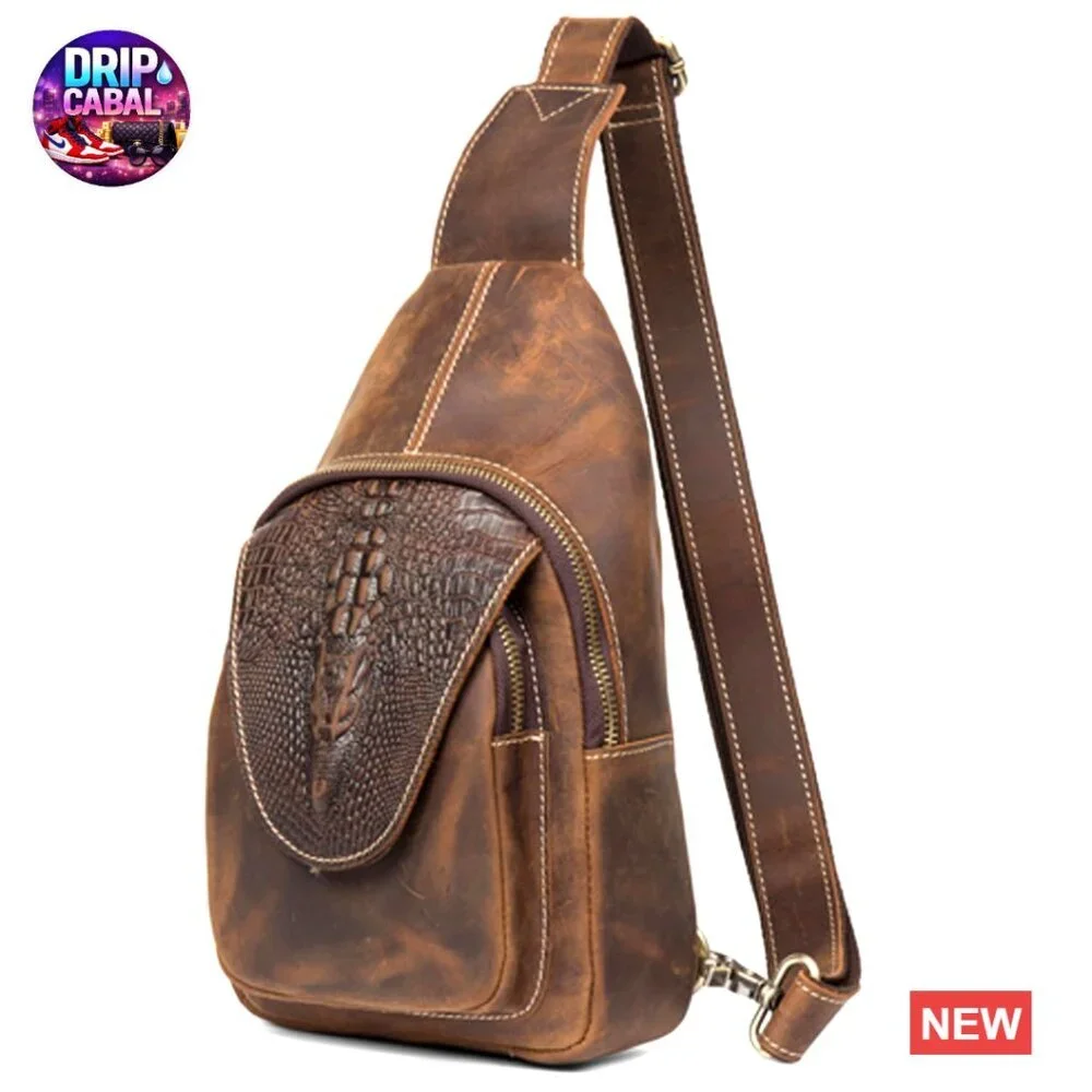 Genuine Crazy Horse Leather Sling Bag Crossbody Backpack Daypack